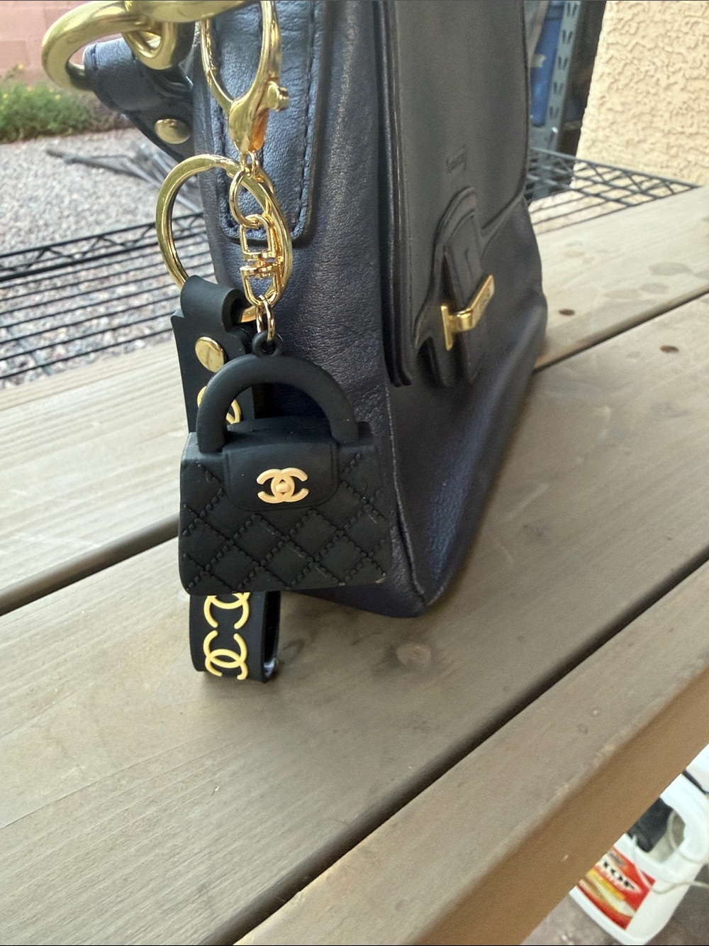 Black Quilted Mini Bag Charm with Gold Hardware